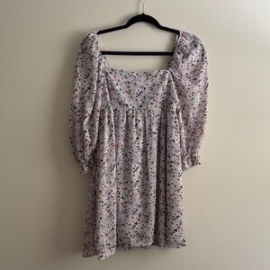 Blue Rain Floral Dress with Pink and Black Accents